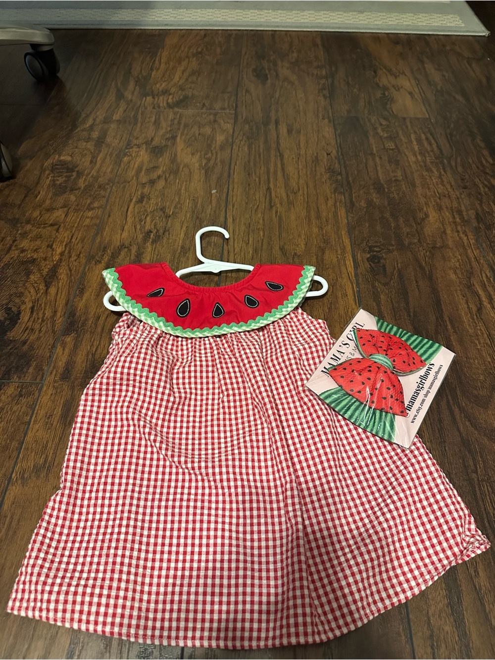 Starting Out Red & Green Watermelon Gingham Dress